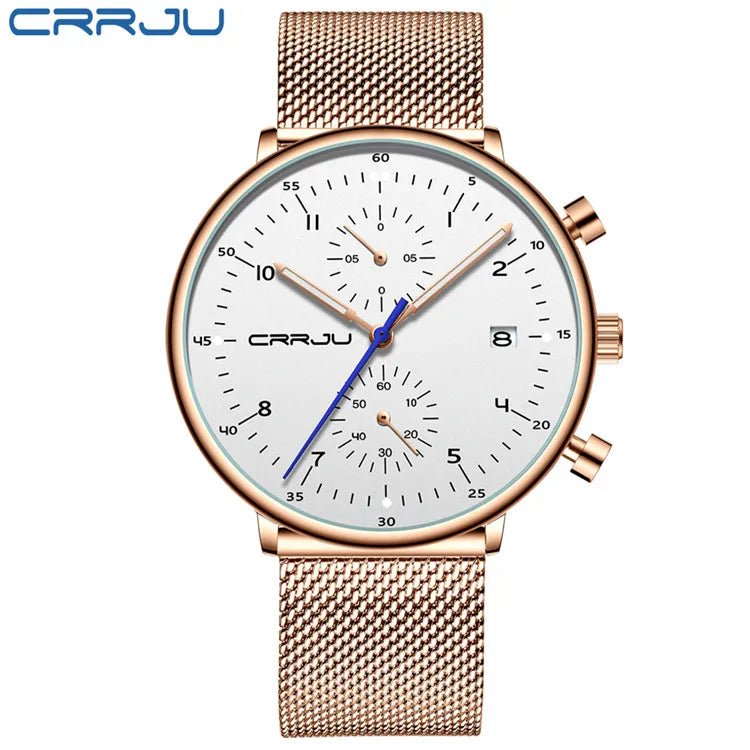CRRJU Herrenuhr Luxus – Militär, Edelstahl, Datum, Wasserdicht, Quarz - flohmarkt-deutschland.shop