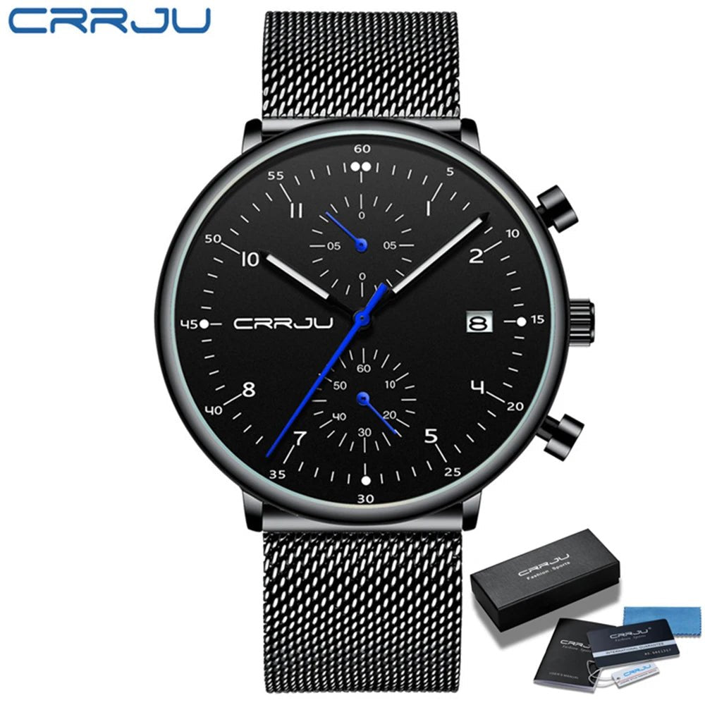 CRRJU Herrenuhr Luxus – Militär, Edelstahl, Datum, Wasserdicht, Quarz - flohmarkt-deutschland.shop