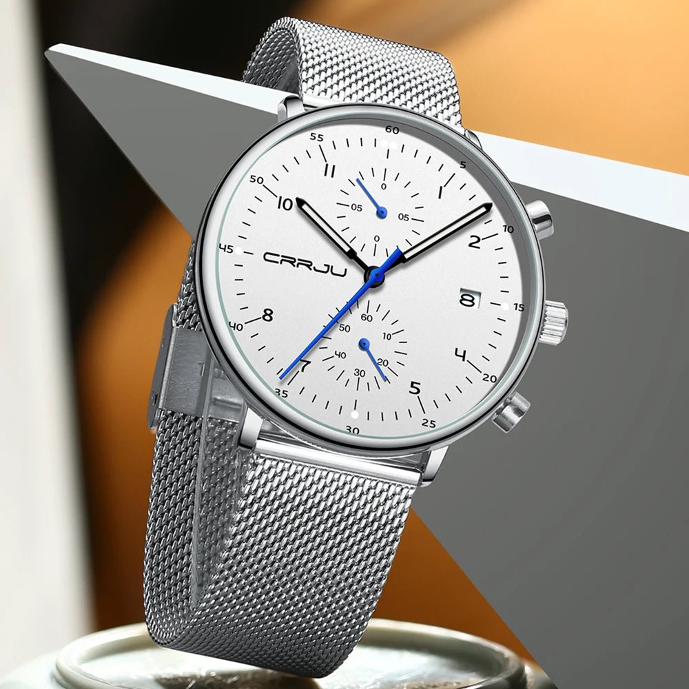 CRRJU Herrenuhr Luxus – Militär, Edelstahl, Datum, Wasserdicht, Quarz - flohmarkt-deutschland.shop