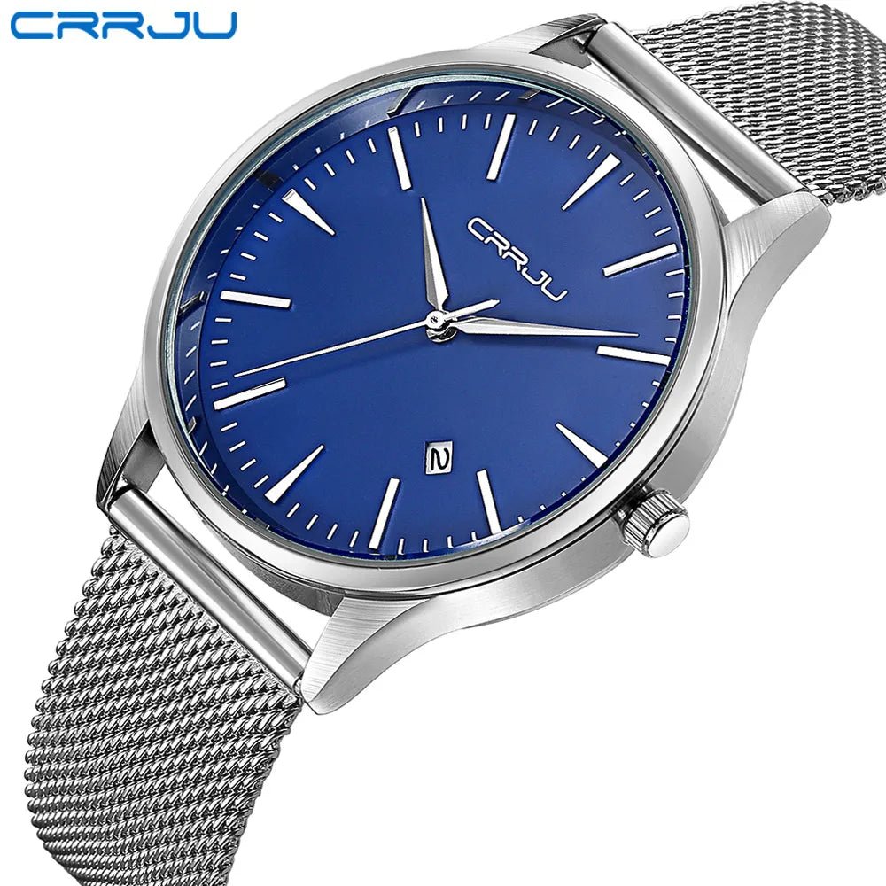 CRRJU Kalander business Mann Uhren Edelstahl Mesh-Armband Runde Mode Sport Quarz Armbanduhren für Männer Relogio Masculino - flohmarkt-deutschland.shop