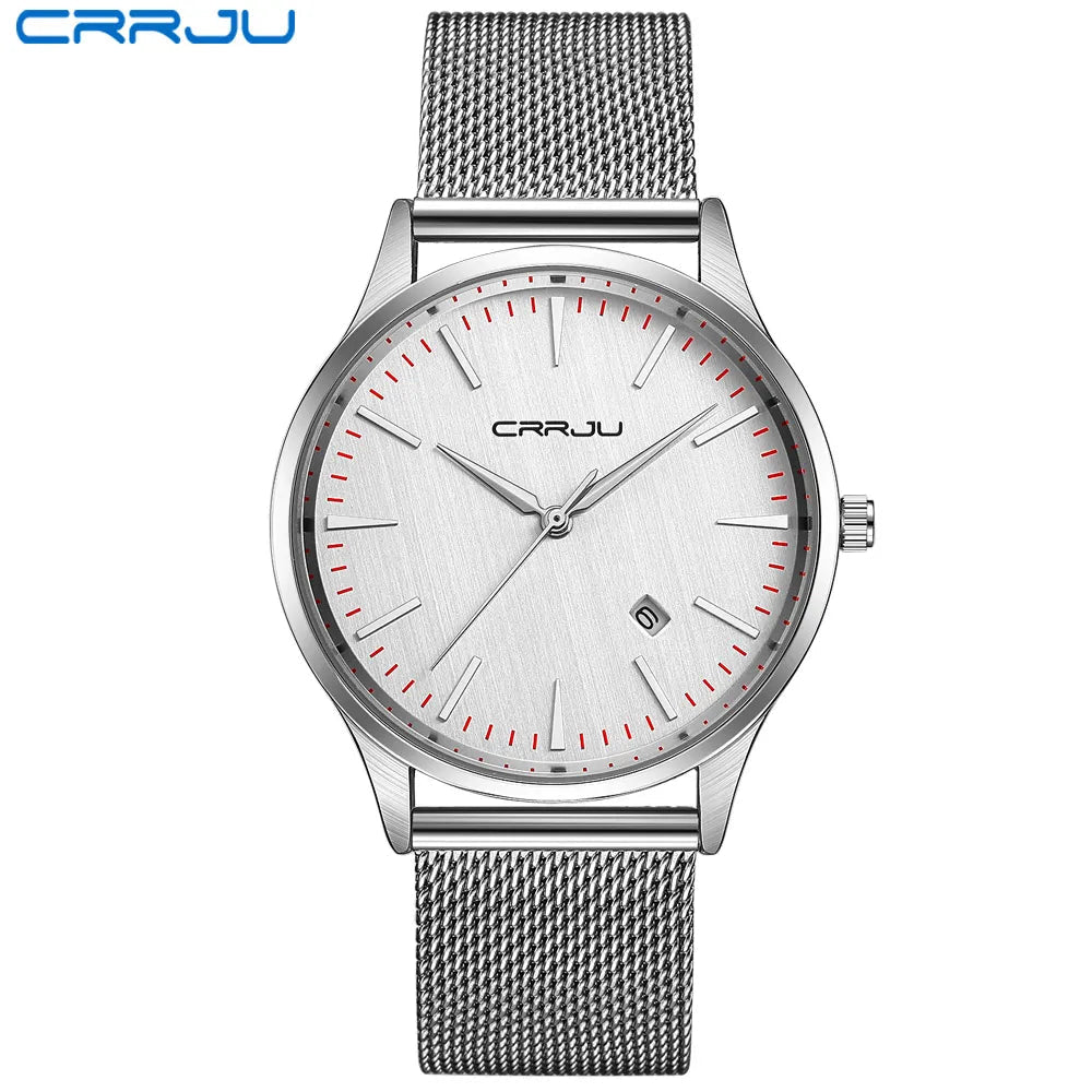 CRRJU Kalander business Mann Uhren Edelstahl Mesh-Armband Runde Mode Sport Quarz Armbanduhren für Männer Relogio Masculino - flohmarkt-deutschland.shop