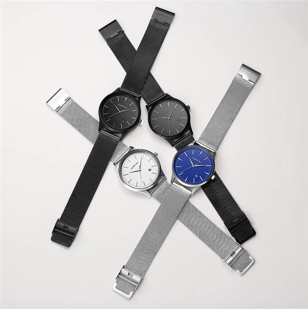 CRRJU Kalander business Mann Uhren Edelstahl Mesh-Armband Runde Mode Sport Quarz Armbanduhren für Männer Relogio Masculino - flohmarkt-deutschland.shop