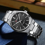 CURREN 8439 Men's Business Quartz Watch Minimalist Grid-Pattern Stainless Steel Strap Wristwatch with Calendar Function - flohmarkt-deutschland.shop