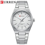 CURREN 8439 Men's Business Quartz Watch Minimalist Grid-Pattern Stainless Steel Strap Wristwatch with Calendar Function - flohmarkt-deutschland.shop