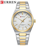 CURREN 8439 Men's Business Quartz Watch Minimalist Grid-Pattern Stainless Steel Strap Wristwatch with Calendar Function - flohmarkt-deutschland.shop
