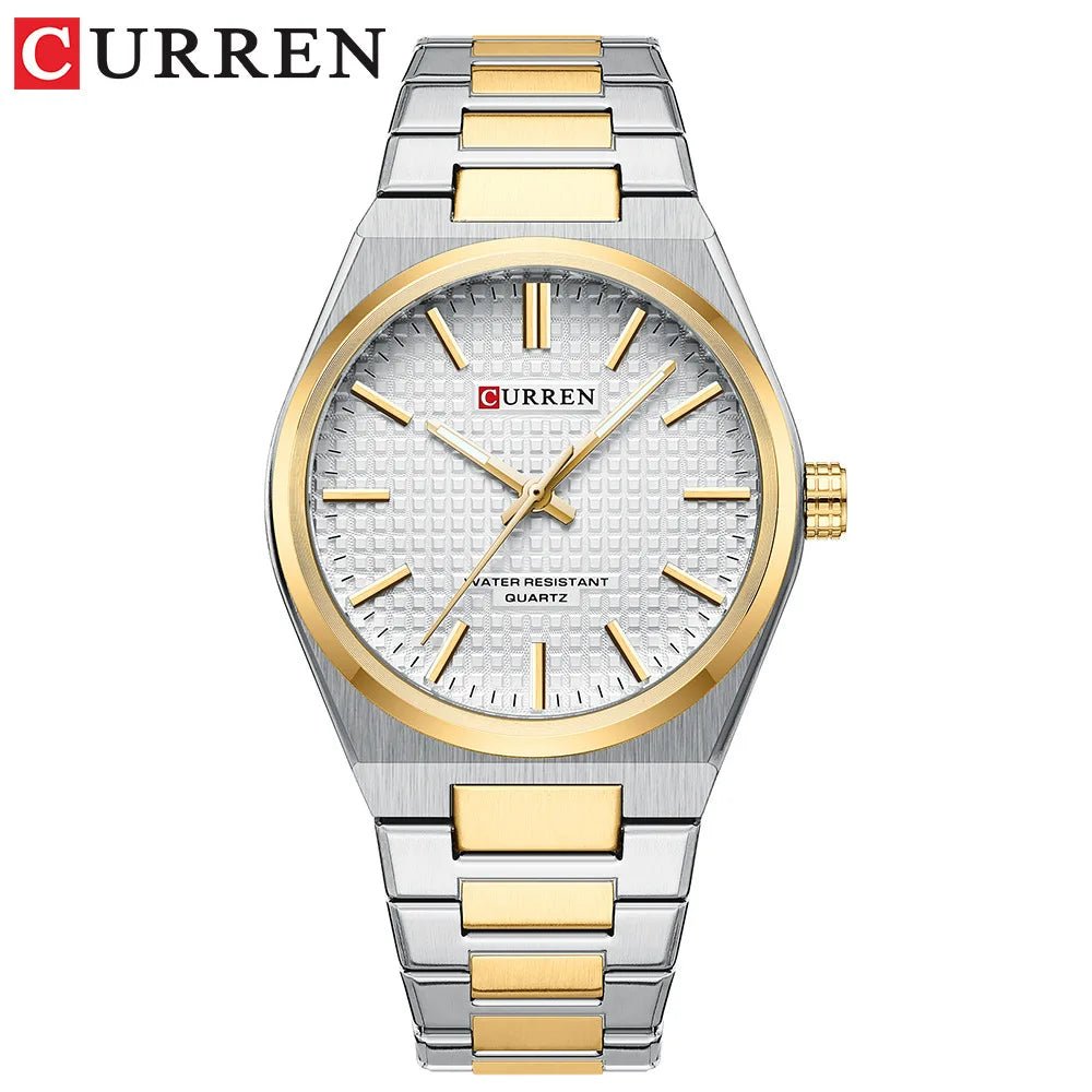 CURREN 8439 Men's Business Quartz Watch Minimalist Grid-Pattern Stainless Steel Strap Wristwatch with Calendar Function - flohmarkt-deutschland.shop