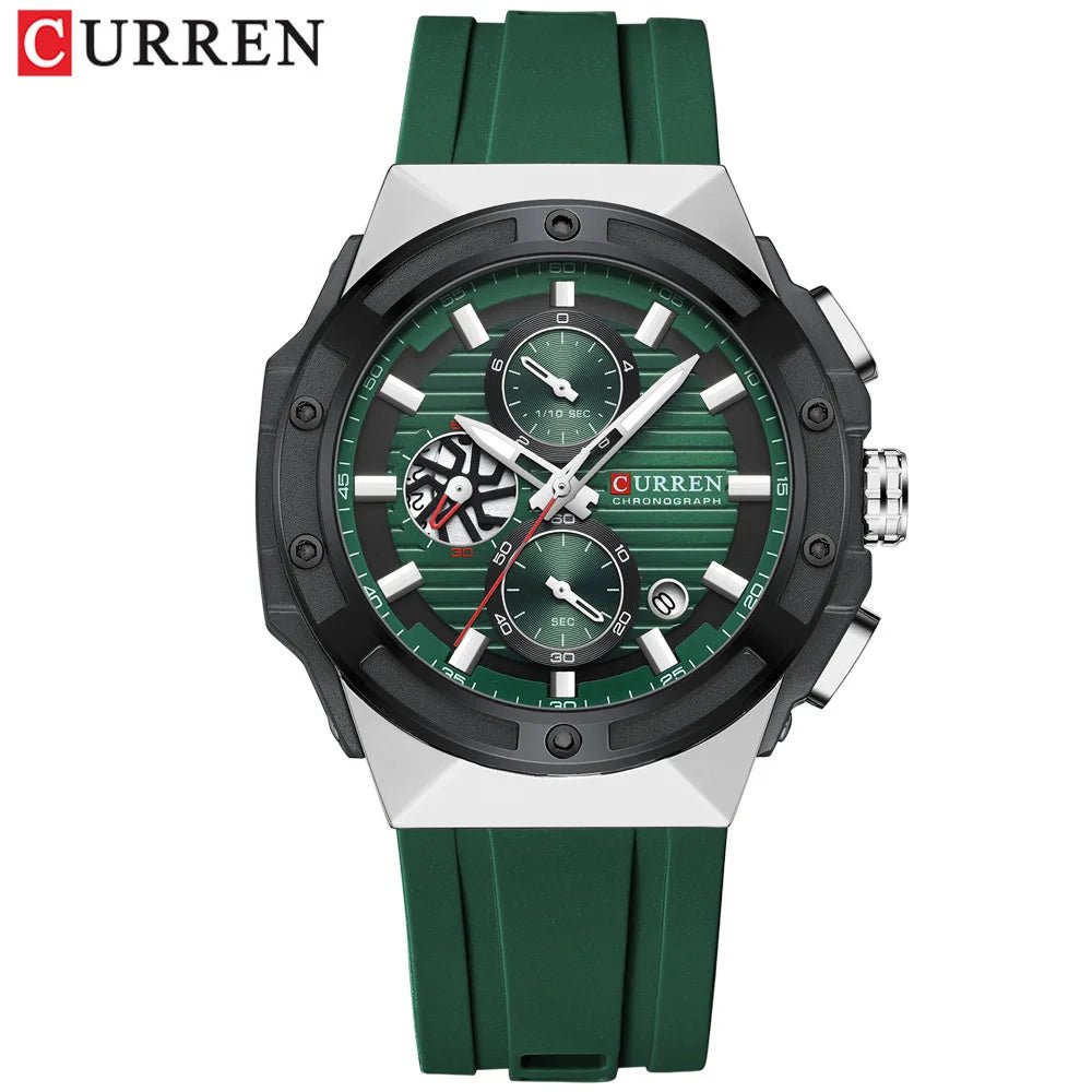 CURREN 8462 Men's Stylish Quartz Watch Waterproof 6-Hand Silicone Strap Wristwatch with Calendar Function - flohmarkt-deutschland.shop