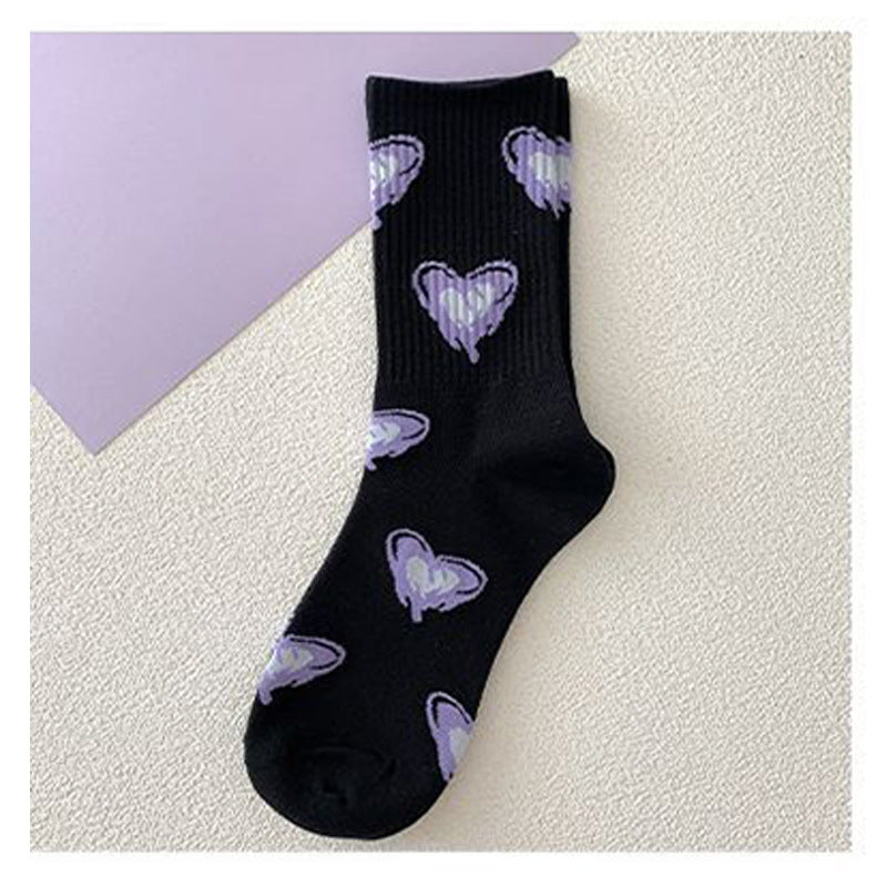 Purple Heart Women's Mid-Calf Socks - Trendy Cartoon Style