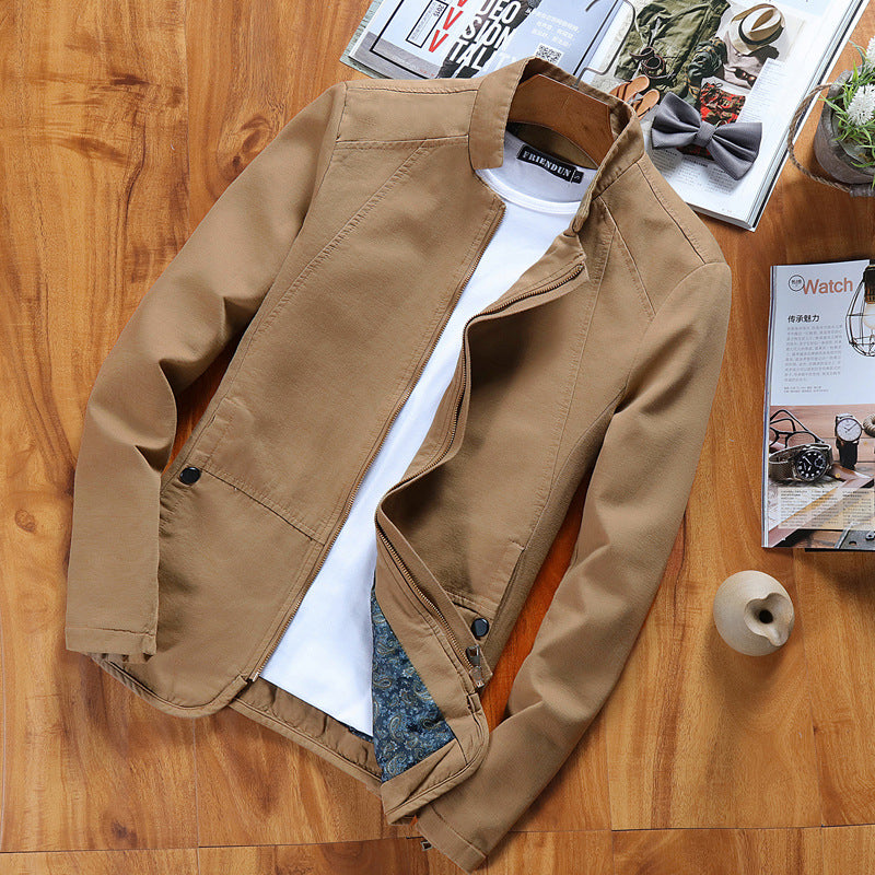 Men's Casual Slim Fit Cotton Jacket with Stand Collar