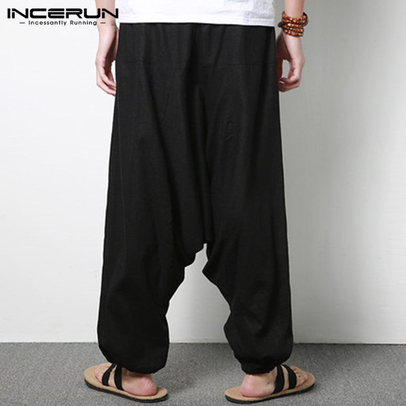 Men's Cotton Linen Loose Casual Harem Pants (Large)