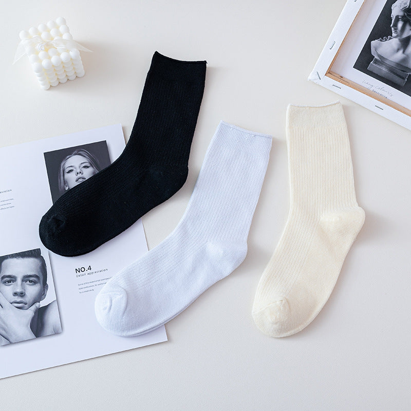 Trendy Japanese Style Mid-Calf Solid Color Socks