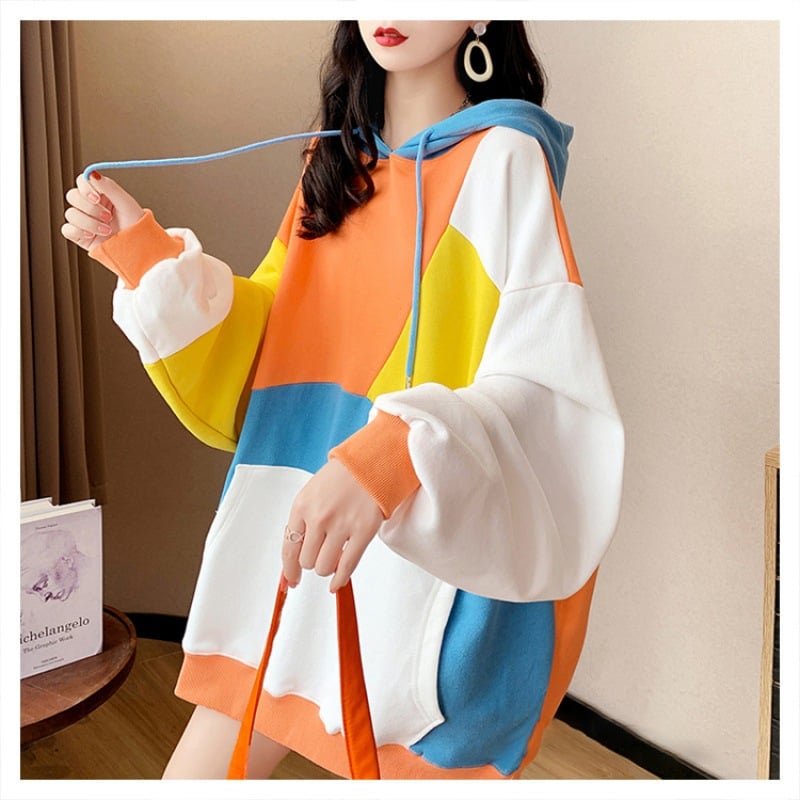Women's Color Block Hooded Long Sleeve Sweater