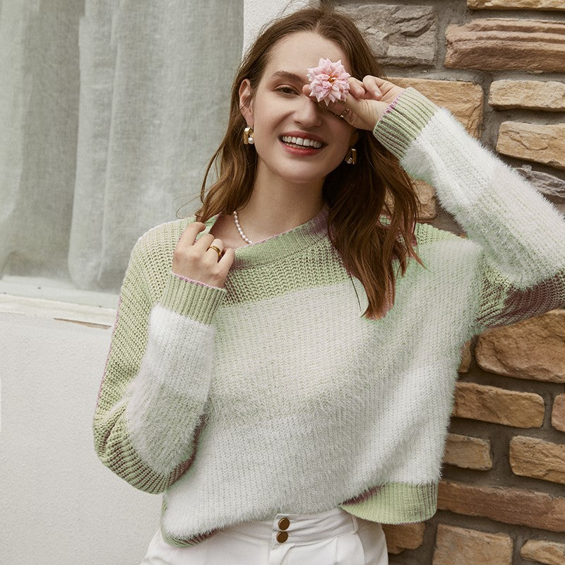 2020 Autumn Winter Women's Color Block Sweater