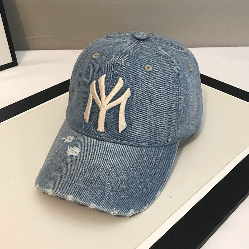 Korean Style Unisex Embroidered Distressed Baseball Cap