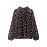 Damen Bluse mit Punktemuster Frühling Herbst Mode Langarm Schleife Schnürung Bluse Elegante High-Street-Bluse - flohmarkt-deutschland.shop