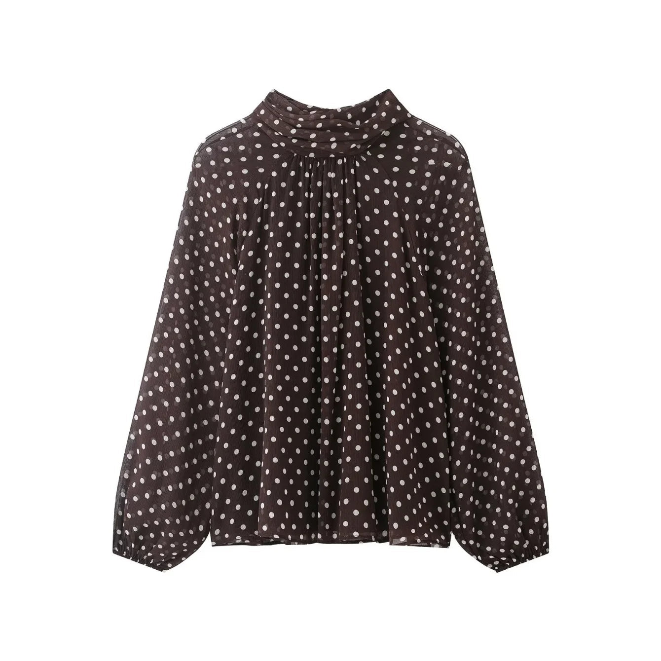 Damen Bluse mit Punktemuster Frühling Herbst Mode Langarm Schleife Schnürung Bluse Elegante High-Street-Bluse - flohmarkt-deutschland.shop