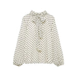 Damen Bluse mit Punktemuster Frühling Herbst Mode Langarm Schleife Schnürung Bluse Elegante High-Street-Bluse - flohmarkt-deutschland.shop