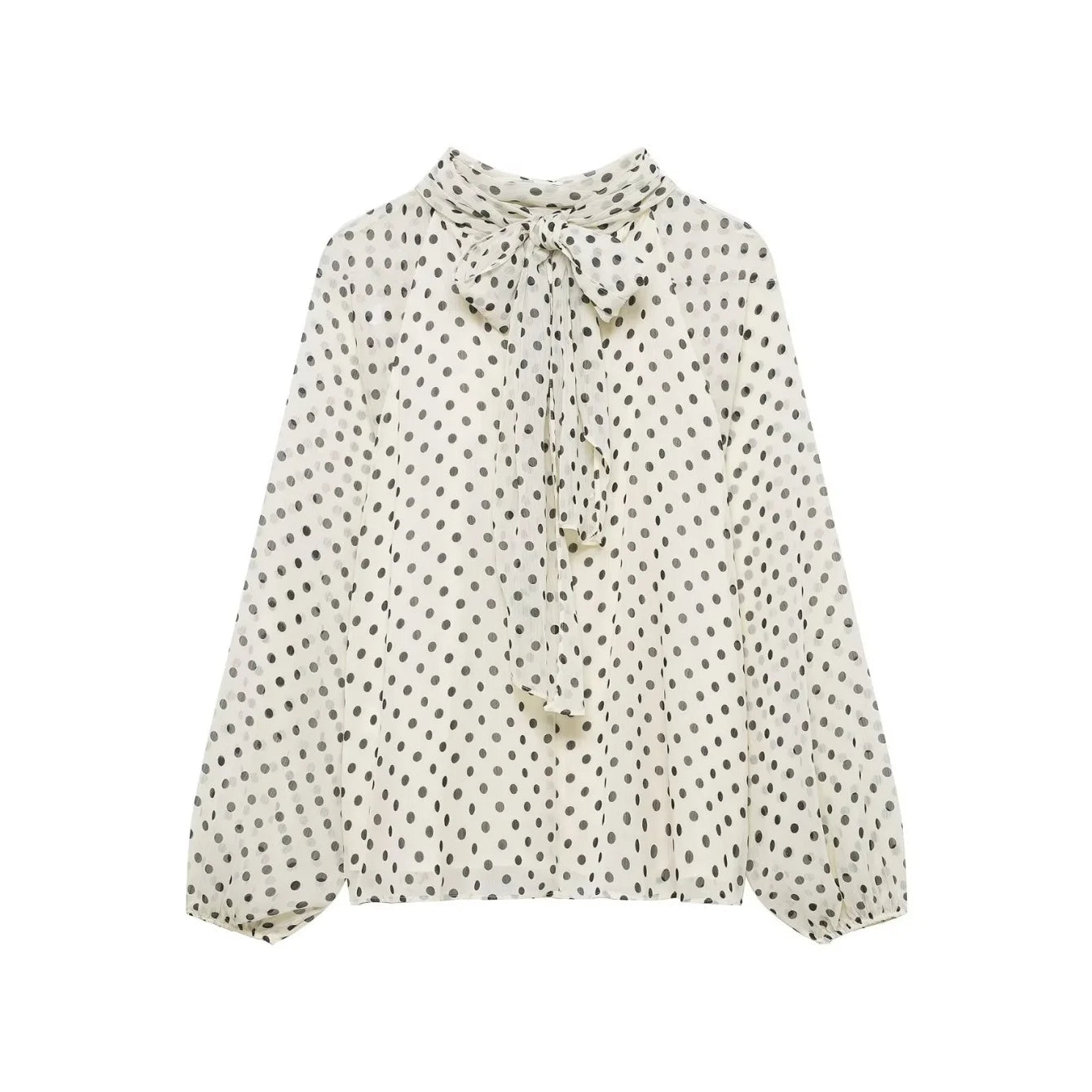 Damen Bluse mit Punktemuster Frühling Herbst Mode Langarm Schleife Schnürung Bluse Elegante High-Street-Bluse - flohmarkt-deutschland.shop