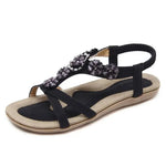 Damen Boho Sandalen – flache Ferse, Strass-Blumen, große Größen, Strand - flohmarkt-deutschland.shop