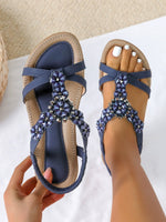 Damen Boho Sandalen – flache Ferse, Strass-Blumen, große Größen, Strand - flohmarkt-deutschland.shop