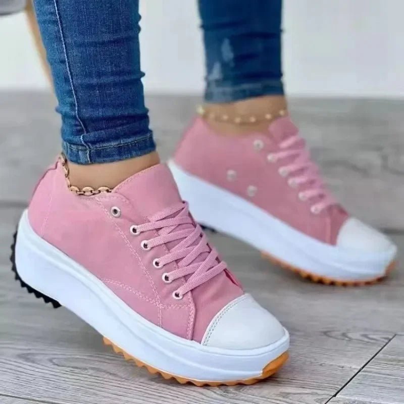 Damen Canvas Sneaker flach einfarbig Casual Herbst Sommer - flohmarkt-deutschland.shop