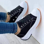 Damen Canvas Sneaker flach einfarbig Casual Herbst Sommer - flohmarkt-deutschland.shop