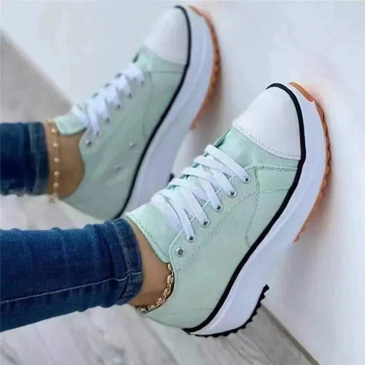 Damen Canvas Sneaker flach einfarbig Casual Herbst Sommer - flohmarkt-deutschland.shop