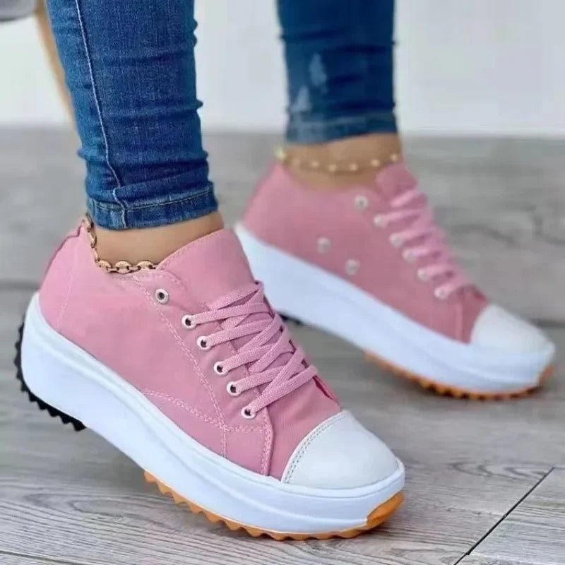 Damen Canvas Sneaker flach einfarbig Casual Herbst Sommer - flohmarkt-deutschland.shop