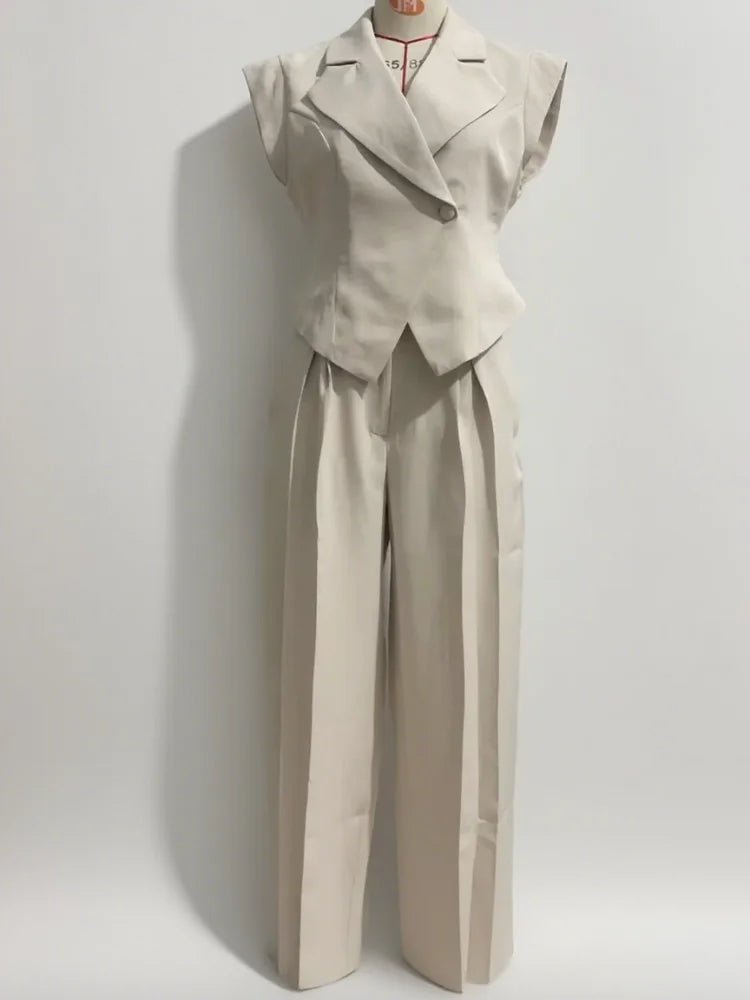 Damen Chic Top Hosenanzug Revers ärmellos V-Ausschnitt Schlankheitsoberteile Lose gerade durch Hosen 2025, neue Sommer-Pendler-Outfits - flohmarkt-deutschland.shop