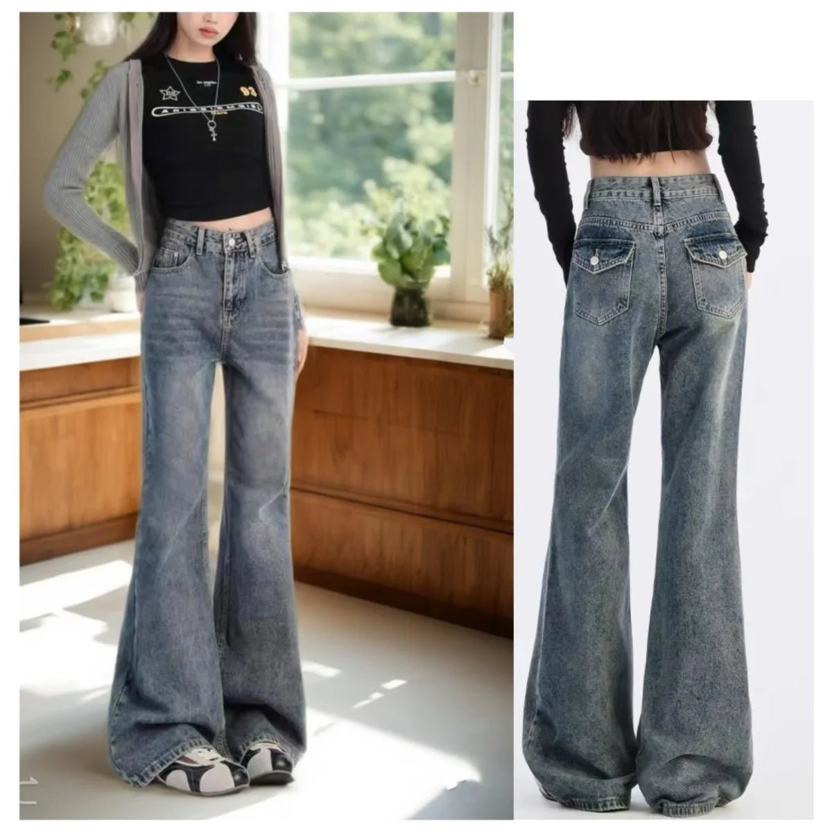 Damen High-Waist Schlagjeans im amerikanischen Retro-Stil – Lässige Denim-Hose im Hot-Girl-Look, vielseitig für den Alltag - flohmarkt-deutschland.shop