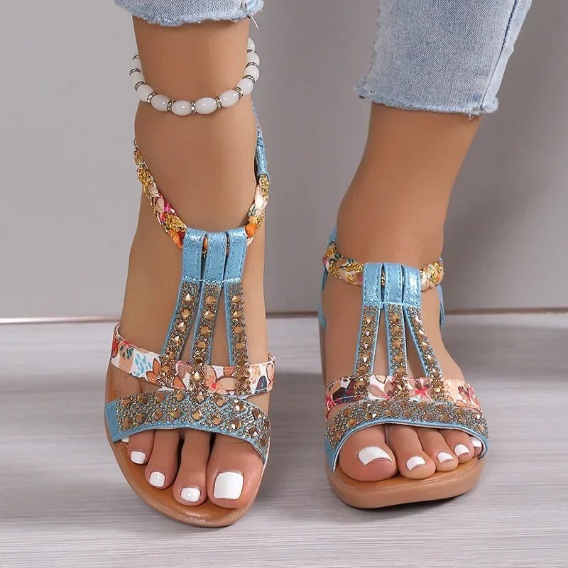 Damen Keil-Sandalen Plateau Strass Böhmen Strand Sommer - flohmarkt-deutschland.shop