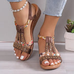 Damen Keil-Sandalen Plateau Strass Böhmen Strand Sommer - flohmarkt-deutschland.shop
