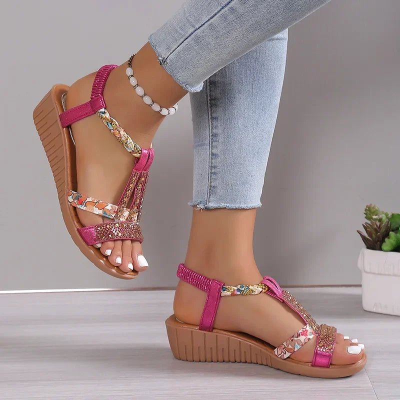 Damen Keil-Sandalen Plateau Strass Böhmen Strand Sommer - flohmarkt-deutschland.shop