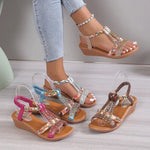 Damen Keil-Sandalen Plateau Strass Böhmen Strand Sommer - flohmarkt-deutschland.shop