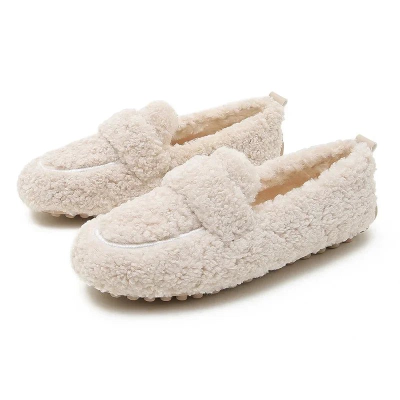 Damen Lammwolle Mokassins – warme Plüsch-Loafer & Schnee-Boots für den Winter - flohmarkt-deutschland.shop