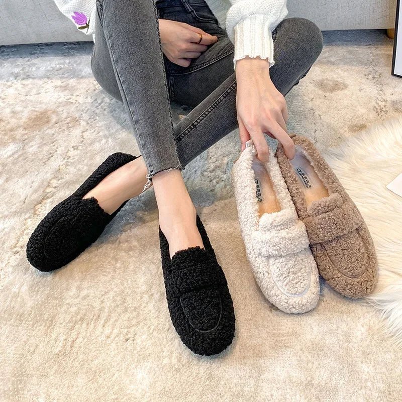 Damen Lammwolle Mokassins – warme Plüsch-Loafer & Schnee-Boots für den Winter - flohmarkt-deutschland.shop