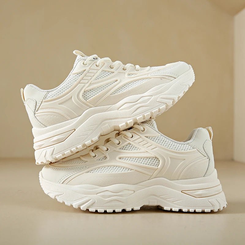 Damen Leder-Chunky-Sneaker 2024 – weiße Plateau-Turnschuhe mit dicker Sohle - flohmarkt-deutschland.shop