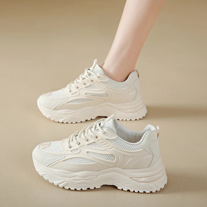 Damen Leder-Chunky-Sneaker 2024 – weiße Plateau-Turnschuhe mit dicker Sohle - flohmarkt-deutschland.shop