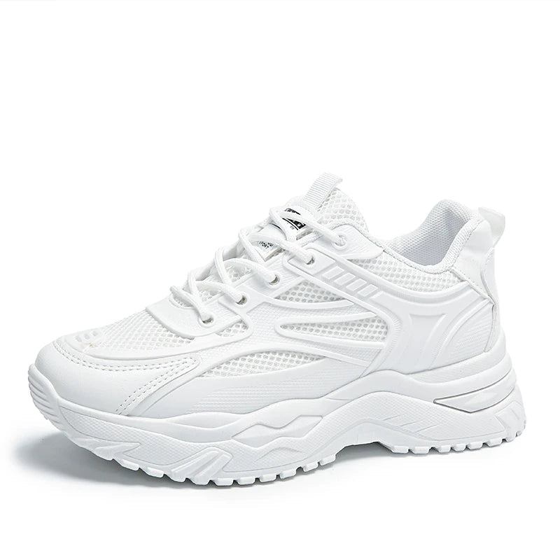 Damen Leder-Chunky-Sneaker 2024 – weiße Plateau-Turnschuhe mit dicker Sohle - flohmarkt-deutschland.shop