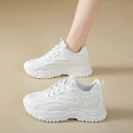 Damen Leder-Chunky-Sneaker 2024 – weiße Plateau-Turnschuhe mit dicker Sohle - flohmarkt-deutschland.shop