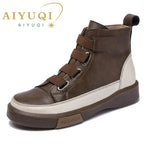 Damen Lederstiefel 2026 – flach, Echtleder, Vintage-Schnürung, Winterschuhe - flohmarkt-deutschland.shop