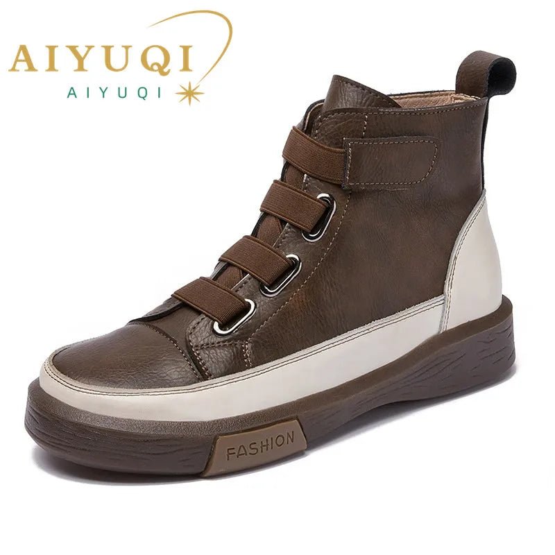 Damen Lederstiefel 2026 – flach, Echtleder, Vintage-Schnürung, Winterschuhe - flohmarkt-deutschland.shop