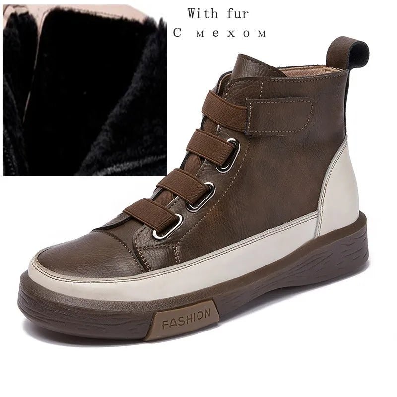 Damen Lederstiefel 2026 – flach, Echtleder, Vintage-Schnürung, Winterschuhe - flohmarkt-deutschland.shop