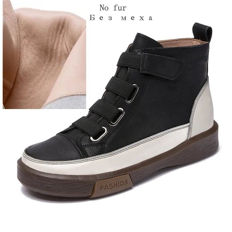 Damen Lederstiefel 2026 – flach, Echtleder, Vintage-Schnürung, Winterschuhe - flohmarkt-deutschland.shop