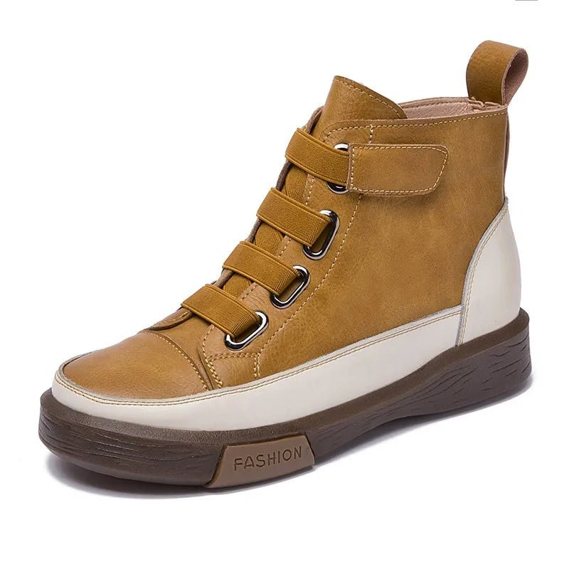 Damen Lederstiefel 2026 – flach, Echtleder, Vintage-Schnürung, Winterschuhe - flohmarkt-deutschland.shop