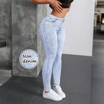 Damen-Leggings ohne Denim-Optik, hohe Taille, Hüftlifting-Yogahose, modische, sexy Freizeithose, einfarbig, hochelastisch, weich zu tragen - flohmarkt-deutschland.shop