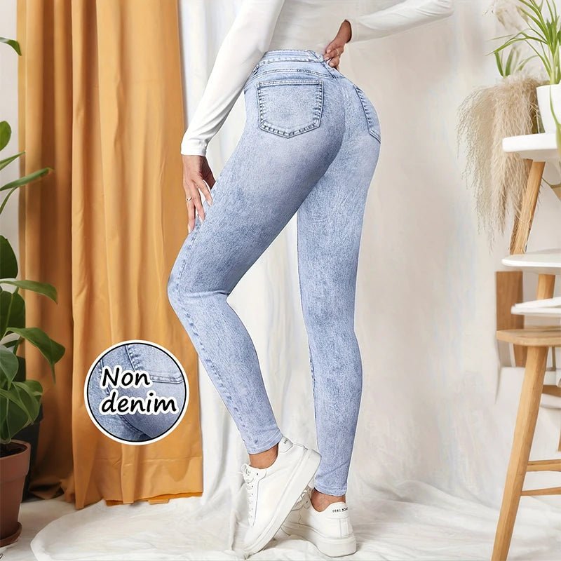 Damen-Leggings ohne Denim-Optik, hohe Taille, Hüftlifting-Yogahose, modische, sexy Freizeithose, einfarbig, hochelastisch, weich zu tragen - flohmarkt-deutschland.shop