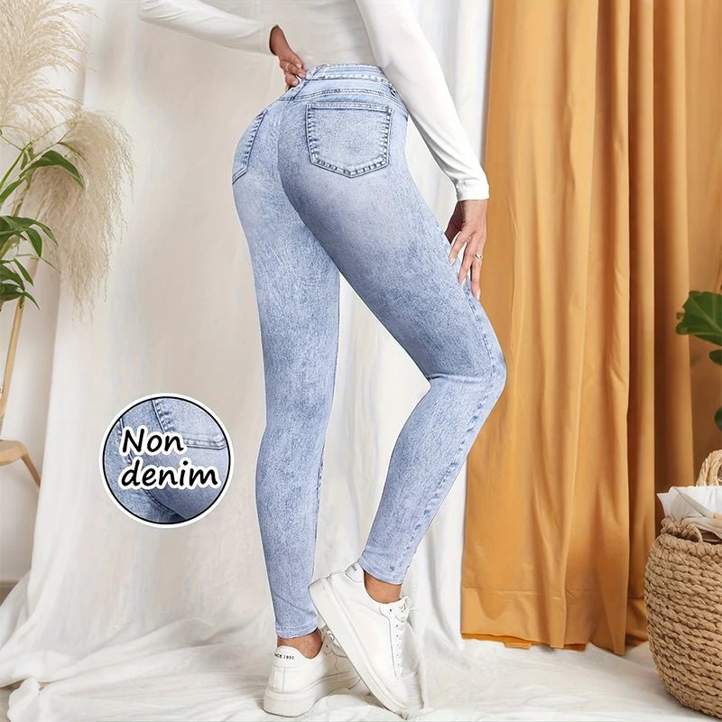 Damen-Leggings ohne Denim-Optik, hohe Taille, Hüftlifting-Yogahose, modische, sexy Freizeithose, einfarbig, hochelastisch, weich zu tragen - flohmarkt-deutschland.shop