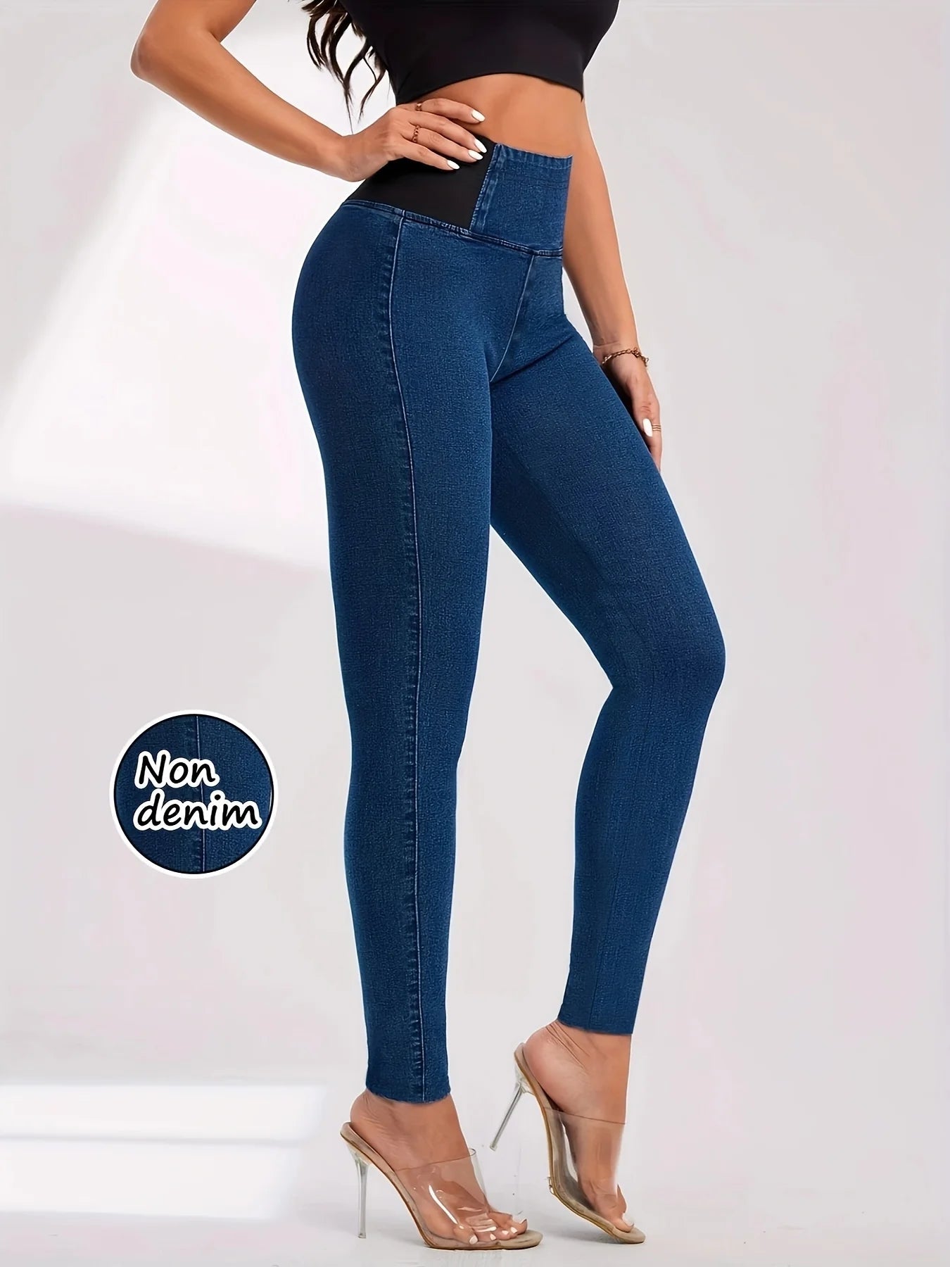 Damen-Leggings ohne Denim-Optik, hohe Taille, Hüftlifting-Yogahose, modische, sexy Freizeithose, einfarbig, hochelastisch, weich zu tragen - flohmarkt-deutschland.shop