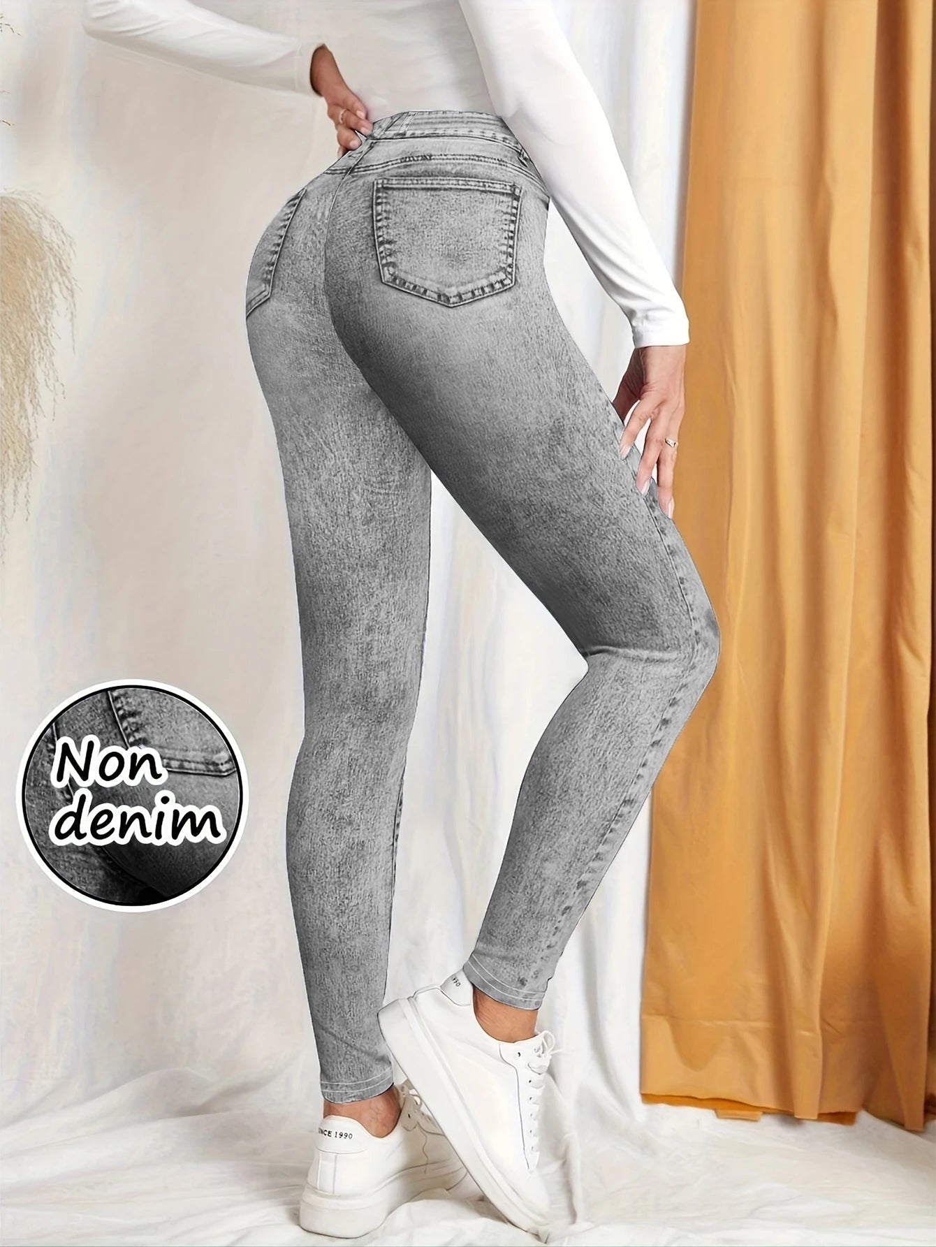 Damen-Leggings ohne Denim-Optik, hohe Taille, Hüftlifting-Yogahose, modische, sexy Freizeithose, einfarbig, hochelastisch, weich zu tragen - flohmarkt-deutschland.shop